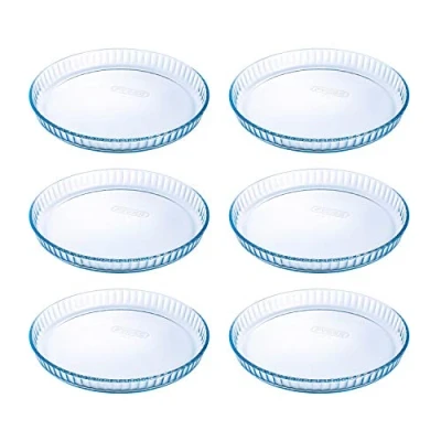 Image of Pyrex Prep &amp; Bake Glass Fluted Flan Tart Dishes Set of 6 High Heat Resistance Borosilicate 27.8 x 3.5 cm, 1.4 litres