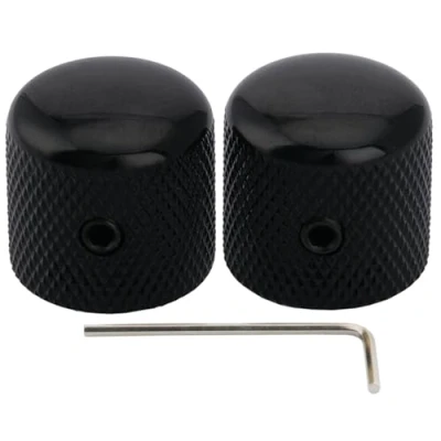 Image of Musiclily Pro 6mm Steel Knurled Telecaster Dome Knobs with Set Screw for Tele Electric Guitar or Precision Bass, Black (Set of 2)