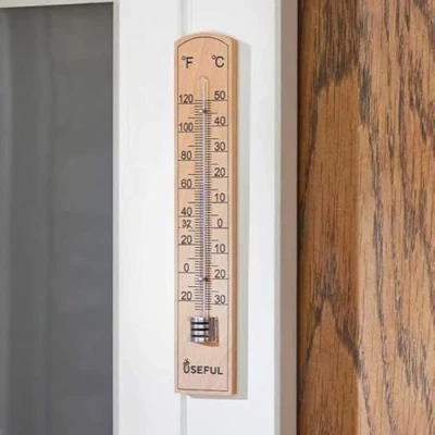 Image of Wooden Wall Thermometer easy to read scales in C and F