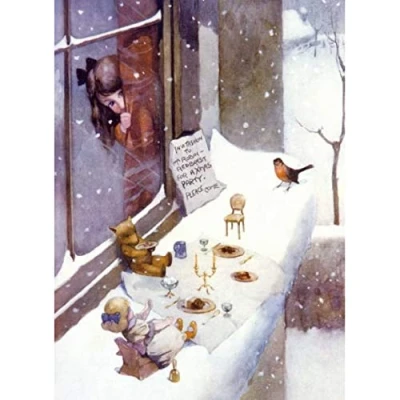 Image of V&amp;A Pack of 8 Artistic Christmas Cards From The Collection Guest Arrives, Robin Tea Party