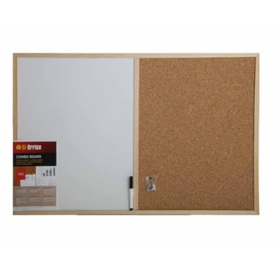 Image of Bi Office Budget Wood Frame Combination Board, Cork And Whiteboard Dry Wipe Memo 90 x 60 cm