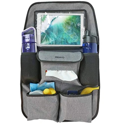 Image of PREMYO Backseat Car Organiser Kids Multi Pocket for Tablet Drinks Toys Universal Fit Seat Back Protector Waterproof Kick Mat Durable Easy to Clean
