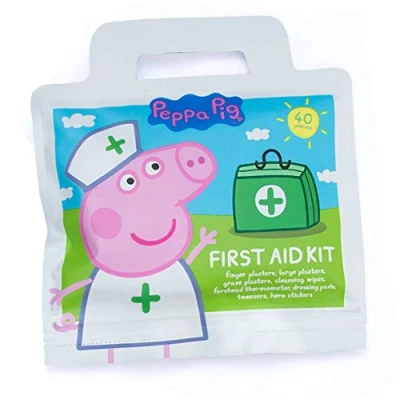 Image of Peppa Pig Childrens Plasters First Aid Kit x40 / Latex Free/Hypoallergenic/Washproof and Sterile/Includes: x3 Size Plasters/Wound Wipes/Thermometer/Gauze Pads/Hero Stickers