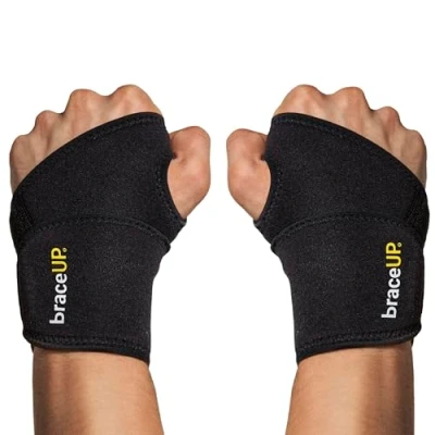 Image of BraceUP Adjustable 2 Wrist Wraps for Men and Women Workouts Band, Carpal Tunnel Compression Support, Tendonitis Splint, One Size (pack of 2)