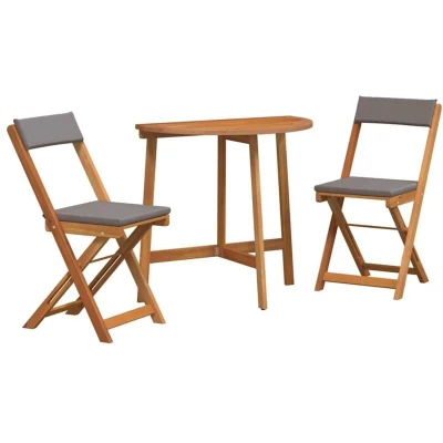 Image of vidaXL 3 Piece Folding Bistro Set with Cushions Solid Wood Acacia