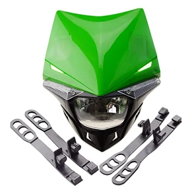 Image of GOOFIT Green H4 12V 35W Motorbike Headlight 2 Indicators lights Approved Cover Halogen Indicator Fairing Lampshade Replacement For Super moto Motocross Dirt Bike