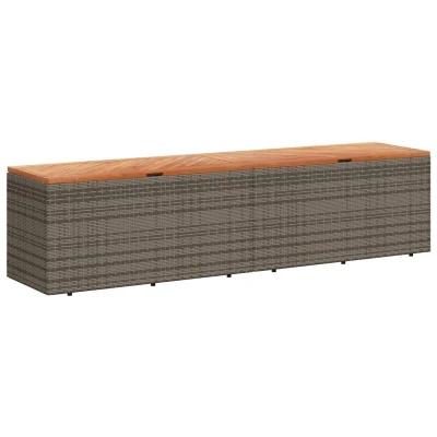 Image of vidaXL Garden Storage Box Grey 220x50x54 cm Poly Rattan Acacia Wood