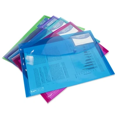 Image of Rapesco 0700 ID Popper Wallet, A4+, Bright Transparent Colours, Pack of 5