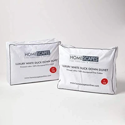 Image of HOMESCAPES 3 in 1 All Seasons Single Duvet 13.5 Tog (4.5 + 9), Luxury White Duck Feather &amp; Down Quilt, Anti Allergy 100% Cotton Cover Proof Winter Duvets, Washable RDS &amp;OEKO TEX Certified
