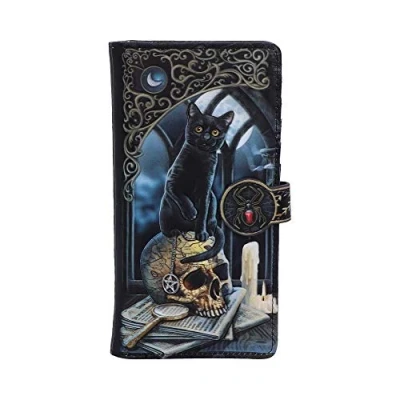 Image of Lisa Parker Spirits of Salem Black Cat Skull Map Embossed Purse 18.5cm, PU Leather, Black, Giftware, Artwork, Spacious and Stylish, Multiple Slots for Cards Coins