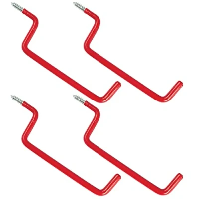 Image of TERF® Tool Hook Screw in Hooks Ladder Storage Shed Garage Utility Multi Purpose Set Heavy Duty Wall Mount Vinyl Coated Household for Garden Tools Pack of 4