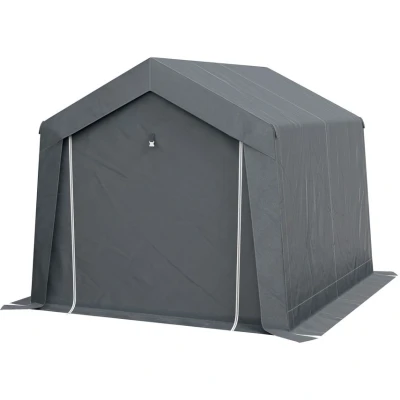 Image of Outsunny 3 x 3(m) Garden Storage Tent, Portable Shed with Heavy Duty Galvanised Steel Frame, Ventilation Window, Roll up Zipper Door, for Bike, Motorbike, Tools, Dark Grey
