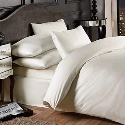 Image of Emma Barclay Grosvenor 1000 Thread Count Pin Stripe Fitted Sheet in Cream King Bed