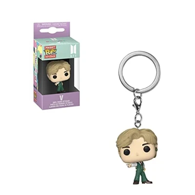 Image of Funko POP! Keychain: BTS Dynamite V Novelty Keyring Collectable Mini Figure Stocking Filler Gift Idea Official Merchandise Music Fans Backpack Decor