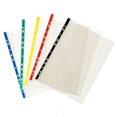 Image of Pack of 25 A4 Punched Pockets with Assorted Coloured Reinforced Strip
