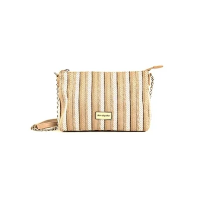 Image of Don Algodon Stripes Crossbody Bag with Chain, white, Bandolera