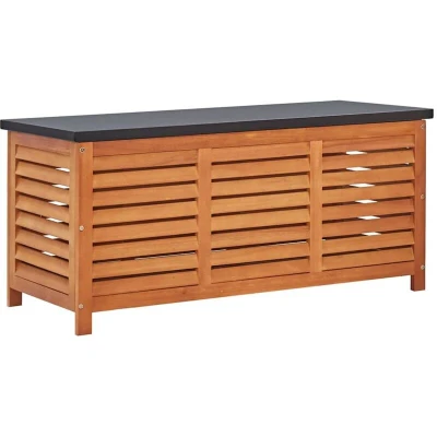 Image of vidaXL Solid Eucalyptus Wood Garden Storage Box 117x50x55 cm, Weather Resistant, Brown, Outdoor Bench with Ample