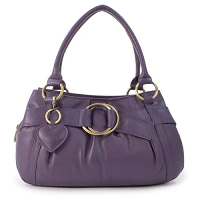 Image of Gigi Women&#039;s Leather Top Handle Bag Ladies Small Handbag With Heart Keyring Charm OTHELLO 4466 Purple