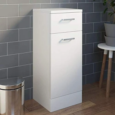 Image of Affine White Bathroom Laundry Basket Storage Cabinet Unit with Drawer Gloss Soft Close Door Modern Furniture MDF 30x30x 76.6cm
