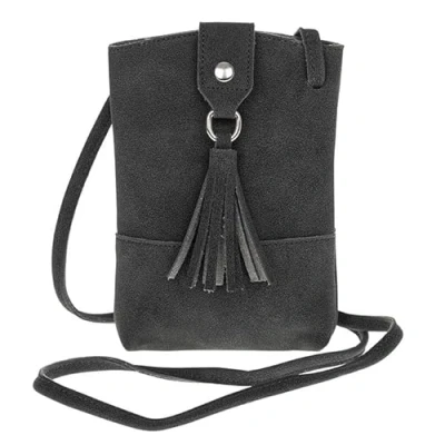 Image of Joe Davies Equilibrium Cross Body Mini Bag Faux Suede Black Tassle Handbag