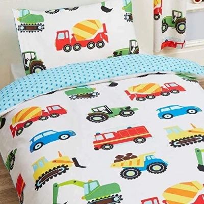 Image of Price Right Home Trucks and Transport Bedroom Range Kids Duvet Cover Set, Fitted Sheet Set &amp; Curtains Available (Single Set)
