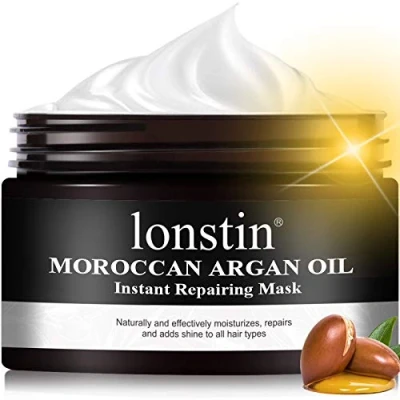 Image of lonstin Argan Oil Hair Mask, Repair Treatment Mask for Dry Damaged &amp; Bleached Hair, Professional Deep Moisturising Hydrating and Nourishing, Reduce Split Ends Anti Frizz, 300ml