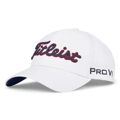 Image of Titleist Men&#039;s Tour Performance Baseball Cap, White/Navy/Red, One Size