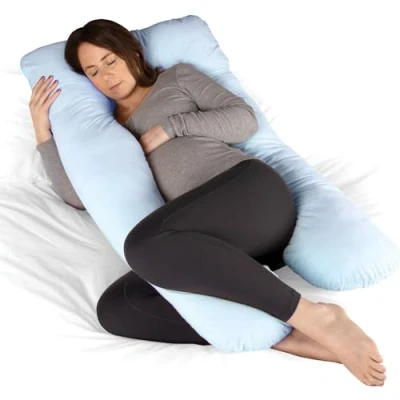 Image of Dreamcatcher Blue Pregnancy Pillow, U Shaped Maternity Full Body Support Pillows for Sleeping, Machine Washable &amp; with Removable Velvet Cover (Blue)
