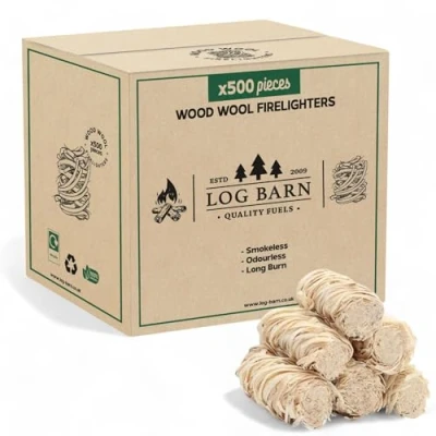 Image of Log Barn Natural Firelighters (Box of 500). Fire Lighters for Wood Burners, Pizza Ovens, Open Fires. BBQ Lighters, Starters Burners Genuine &amp; Eco