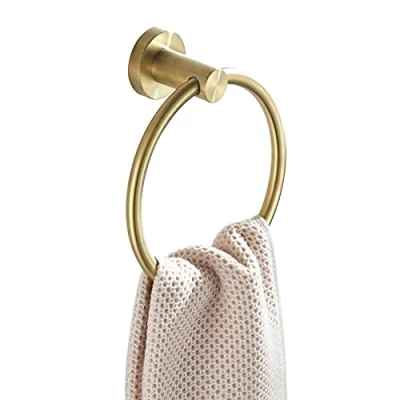 Image of WOMAO Gold Towel Ring, Brushed Brass Holder for Bathroom Kitchen Toilet SUS 304 Stainless Steel Round Rail Wall Mounted