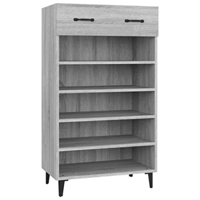 Image of vidaXL Grey Sonoma Shoe Cabinet Quality Engineered Wood Ample Storage Space Decorative Top Easy Assembly