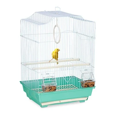 Image of Relaxdays Bird Cage, Cage for Small Canaries, Perches &amp; Feeding Bowls, 49.5 x 35 32 cm, Light Blue/Mint Green, Pack of 1