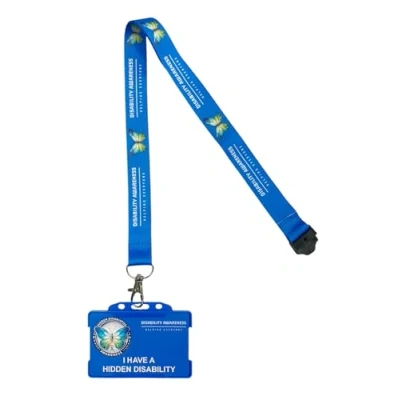 Image of Hidden Disability Butterfly Awareness Badge Symbolising Change and Development Quantum Leap (Butterfly Lanyard Blue)