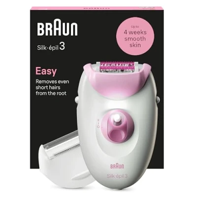 Image of Braun Silk épil 3, Corded Epilator for Hair Removal, Weeks of Smooth Skin, with Lady Shaver Head &amp; Trimmer Comb, 3 031, Pink