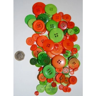 Image of celloexpress Pack of 25g Orange &amp; Green Buttons Mixed Sizes Various and for Sewing Crafting
