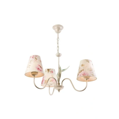 Image of Aleksis Multi Arm Pendant Ceiling Light With Fabric Shades, White, 3x E27