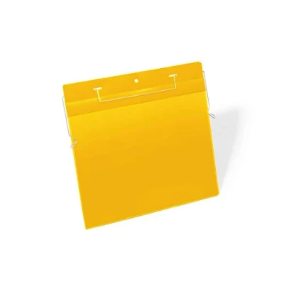 Image of Durable Document Pocket with Wire Hanger A4 Landscape, Pack of 50 Pieces, Yellow