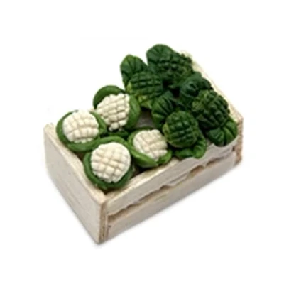 Image of Melody Jane Dolls House Box Crate of Broccoli &amp; Cauliflower Greengrocers Shop Accessory