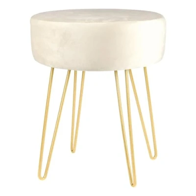 Image of Gold Legs Cream Round Velvet Footstool By Harbour Housewares