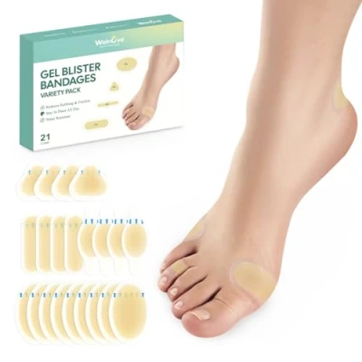 Image of 21 Pieces Blister Plasters for Feet Welnove Invisible Hydrocolloid Gel Bandages Cushion Pad Heel Foot Toe and Guard Skin