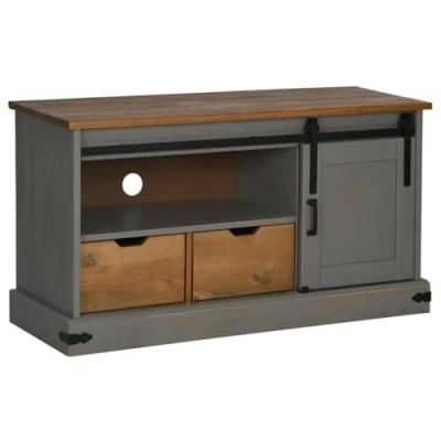 Image of vidaXL TV Cabinet HALDEN with Sliding Door Grey 110x40x60 cm Solid Wood
