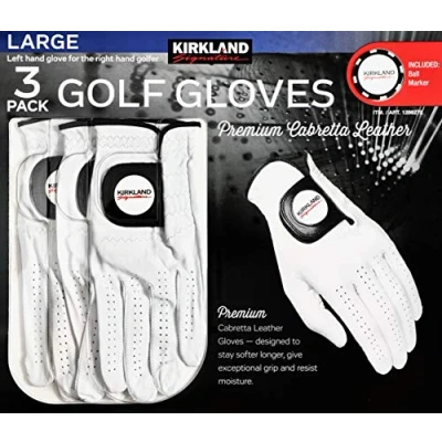 Image of Kirkland Signature Men&#039;s Golf Gloves Premium Cabretta Leather, Large, 3 Pack