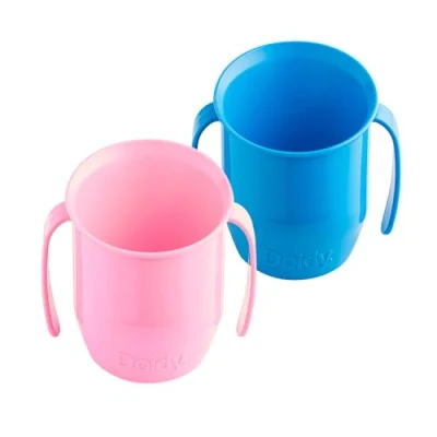Image of Doidy Cup Free Flow Toddler Trainer Sippy (No Valve or Spout) 3+ Months Open Beaker with Handles for Easy Drinking BPA 200 ml (7oz) Pack of 2 Pink and Blue
