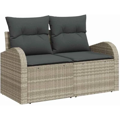 Image of vidaXL 2 Seater Garden Sofa with Cushions Light Grey Poly Rattan