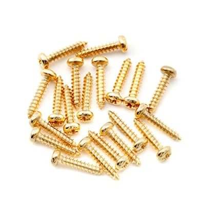 Image of Musiclily Ultra 2.1x10mm Stainless Steel Pan Head Mounting Screws for Acoustic Electric Guitar Bass Tuners Machine Heads, Gold (Set of 20)