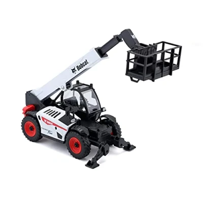 Image of Bburago B18 32088 Die Cast Bobcat TELEHANDLER with Working Man Platform Model, White, Medium