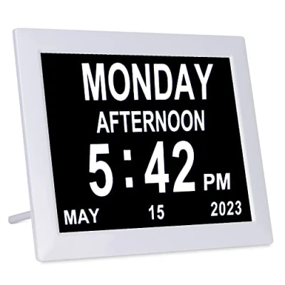 Image of Golony 8&quot; Digital Calendar Day Clocks for Elderly, Extra Large Date Time Dementia Clock with 8 Alarms Vision Impaired, Memory Loss, Senior, Alzheimer,white