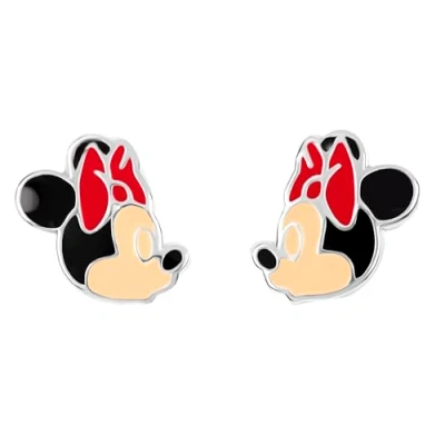 Image of Disney 925 Sterling Silver Kissing Minnie Mouse Enamel Stud Earrings for Girls