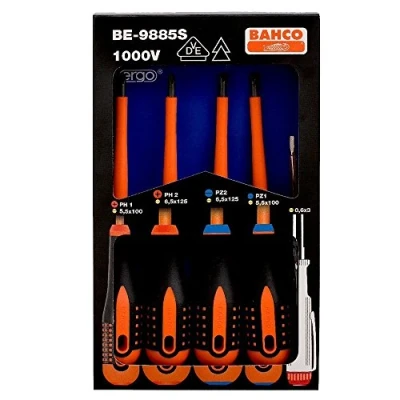 Image of Bahco BE 9885S &quot;Ergo&quot; Screwdriver Set with Combi Tips Insulated, Multi Colour
