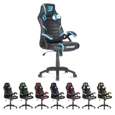 Image of BraZen Puma PC Chair Gaming for Adults Office Computer Chairs Adult Video Game Black Blue